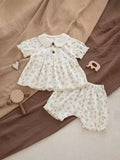 100% Organic Cotton Short Sleeve Ditsy Floral Baby Two Piece Set