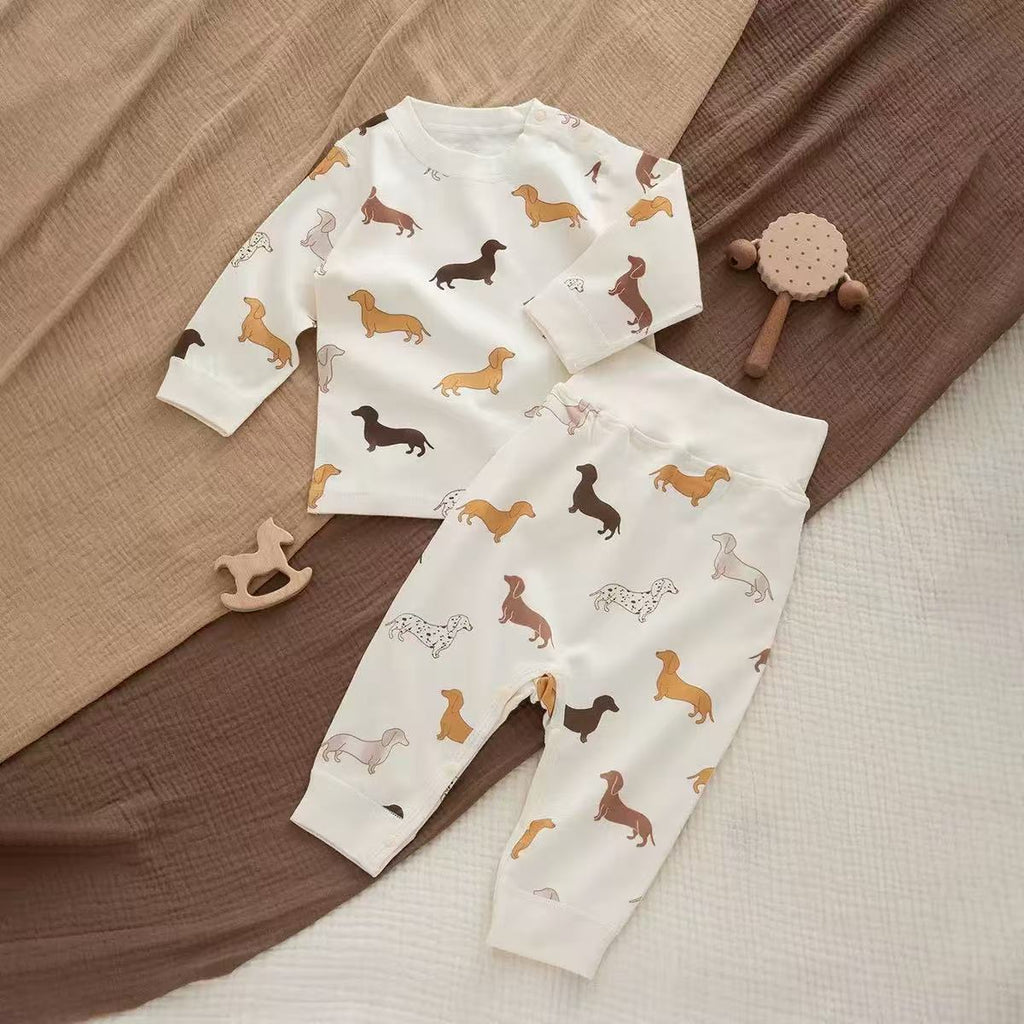 100% Organic Cotton Long Sleeve Dachshund Print Baby Two Piece Set