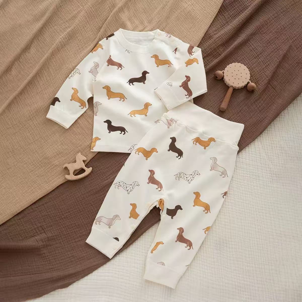 100% Organic Cotton Long Sleeve Dachshund Print Baby Two Piece Set