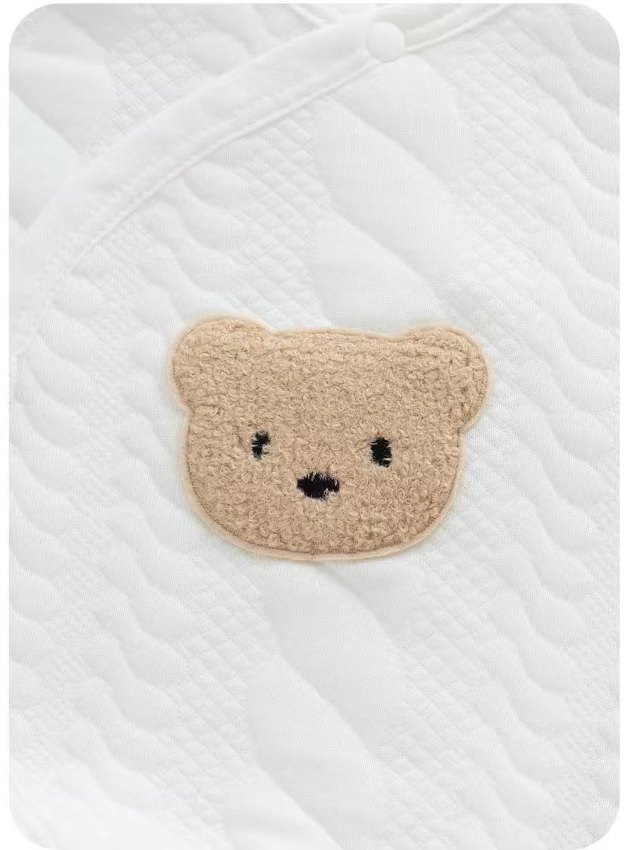 100% Organic Cotton Long Sleeve Bear Patch Quilted Baby Romper
