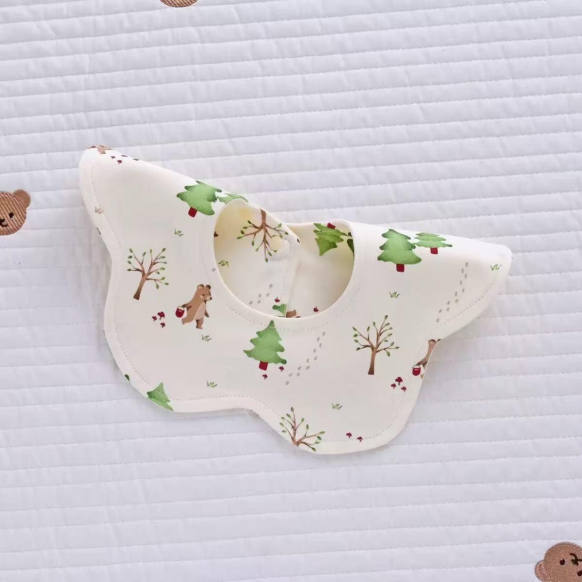 100% Organic Cotton Forest Bear Print Baby Bib