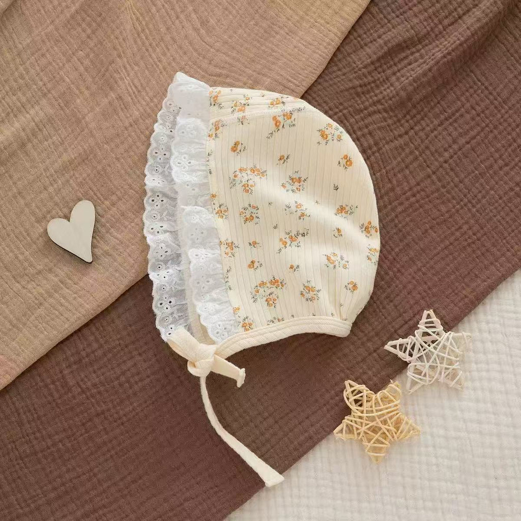 Organic Cotton Floral Lace Baby Bonnet Hat
