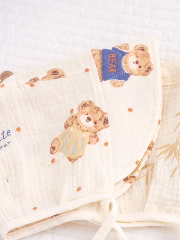 100% Organic Cotton Muslin Cute Bear Baby Bonnet