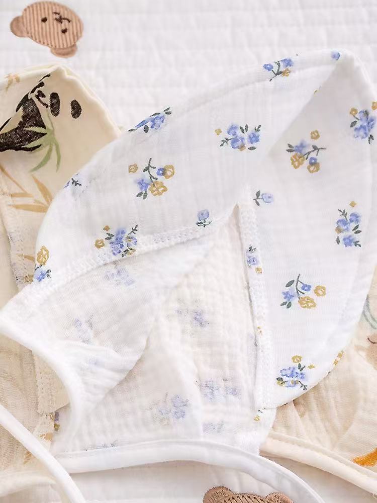 100% Organic Cotton Muslin Blue Floral Baby Bonnet