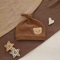 Organic Cotton Brown Bear Patch Knotted Baby Beanie
