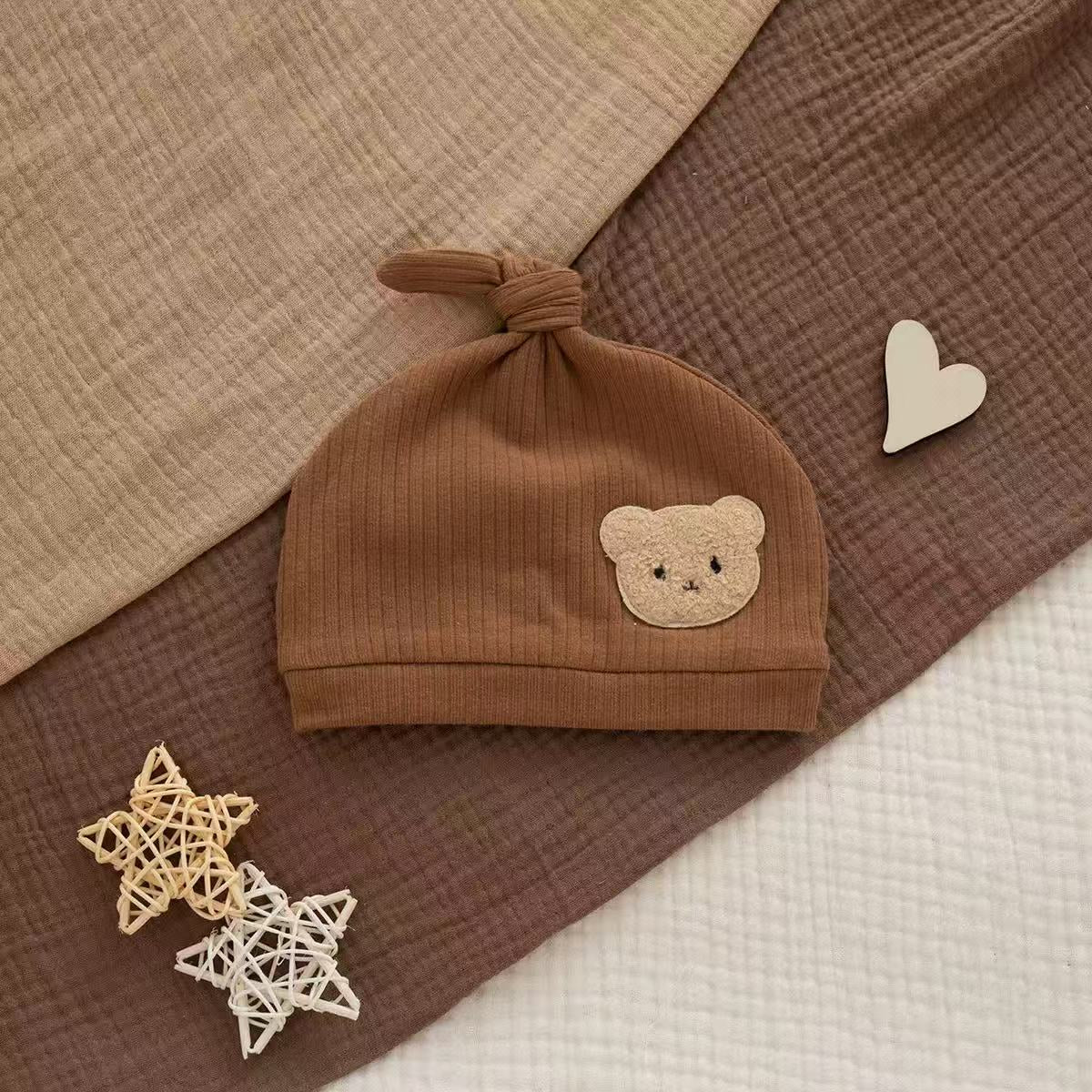 Organic Cotton Brown Bear Patch Knotted Baby Beanie