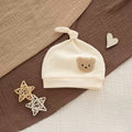 Organic Cotton Cream Bear Patch Knotted Baby Beanie