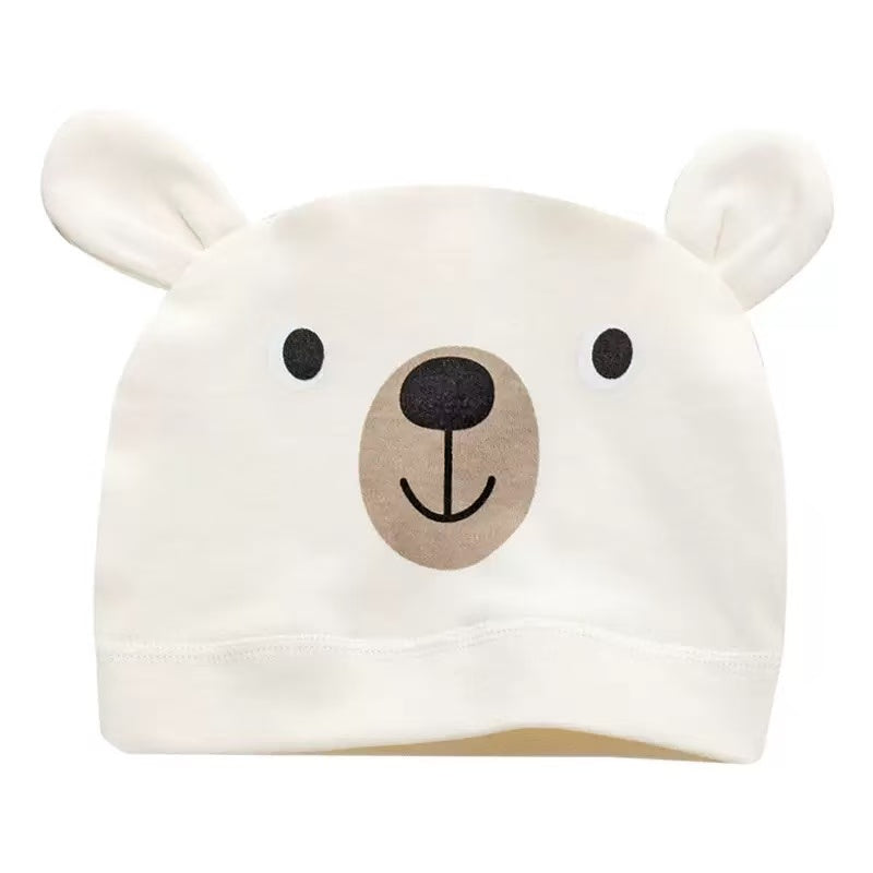 100% Organic Cotton Bear Face Print Ear Baby Beanie