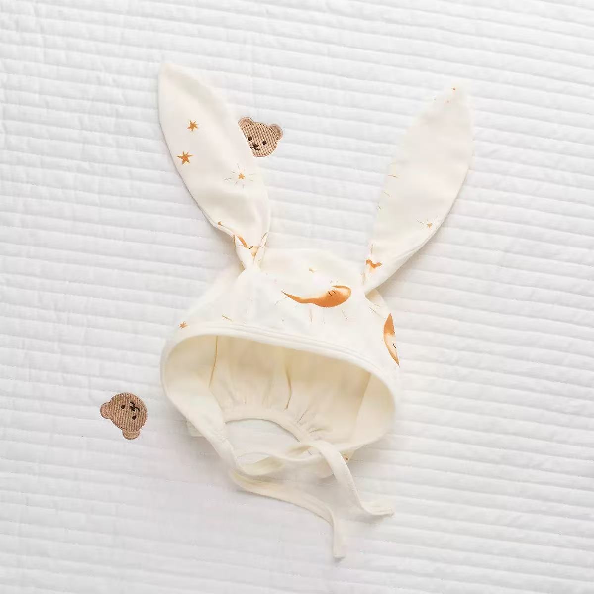 100% Organic Cotton Moon Star Print Ear Baby Bonnet