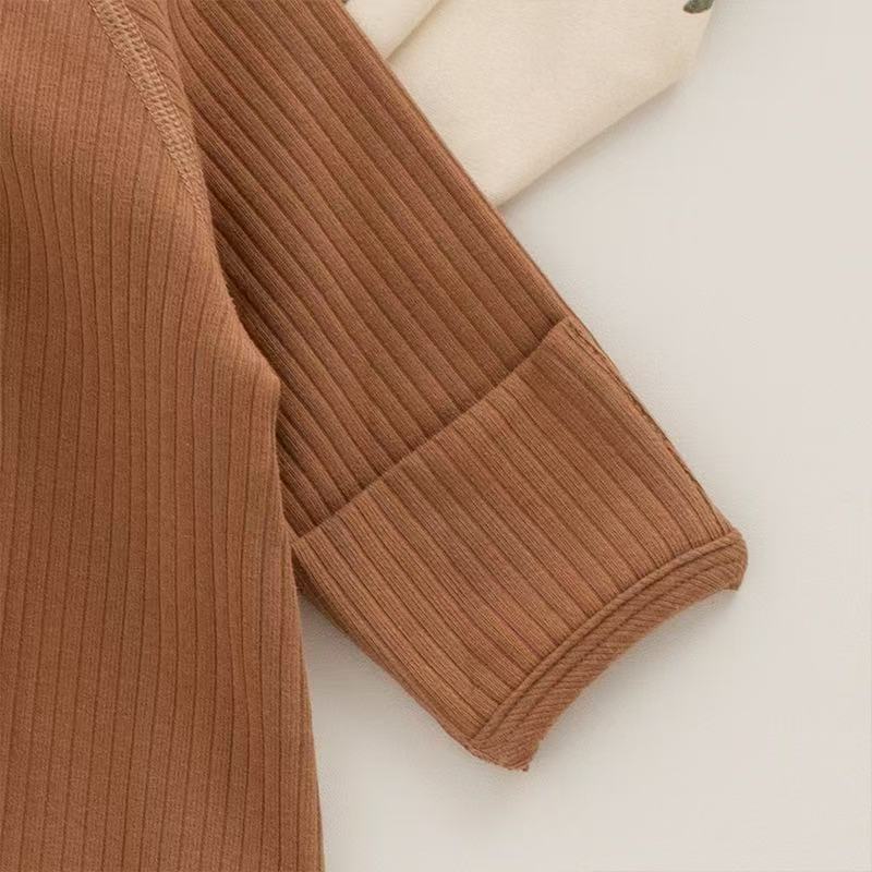 Organic Cotton Brown Bear Patch Wrap Romper & Knot Hat 2Pcs Set