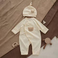 Organic Cotton Cream Bear Patch Wrap Romper & Knot Hat 2Pcs Set