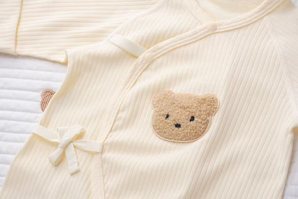 Organic Cotton Cream Bear Patch Wrap Romper & Knot Hat 2Pcs Set