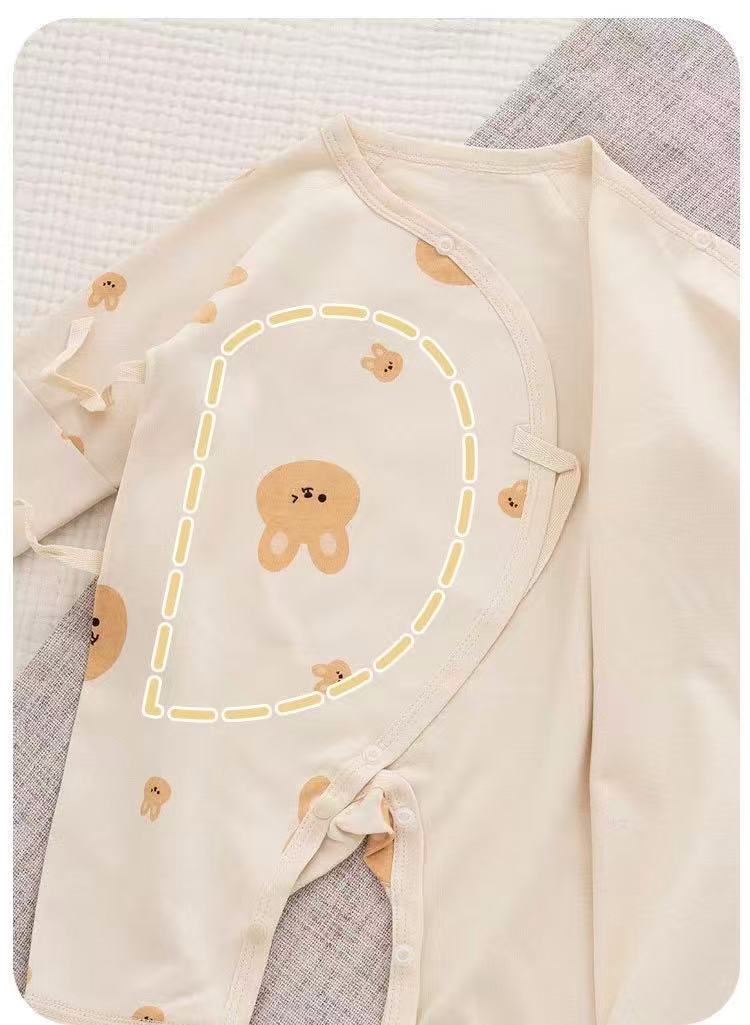 100% Organic Cotton Cartoon Bunny Print Wrap Romper Bunny 3Pcs Set