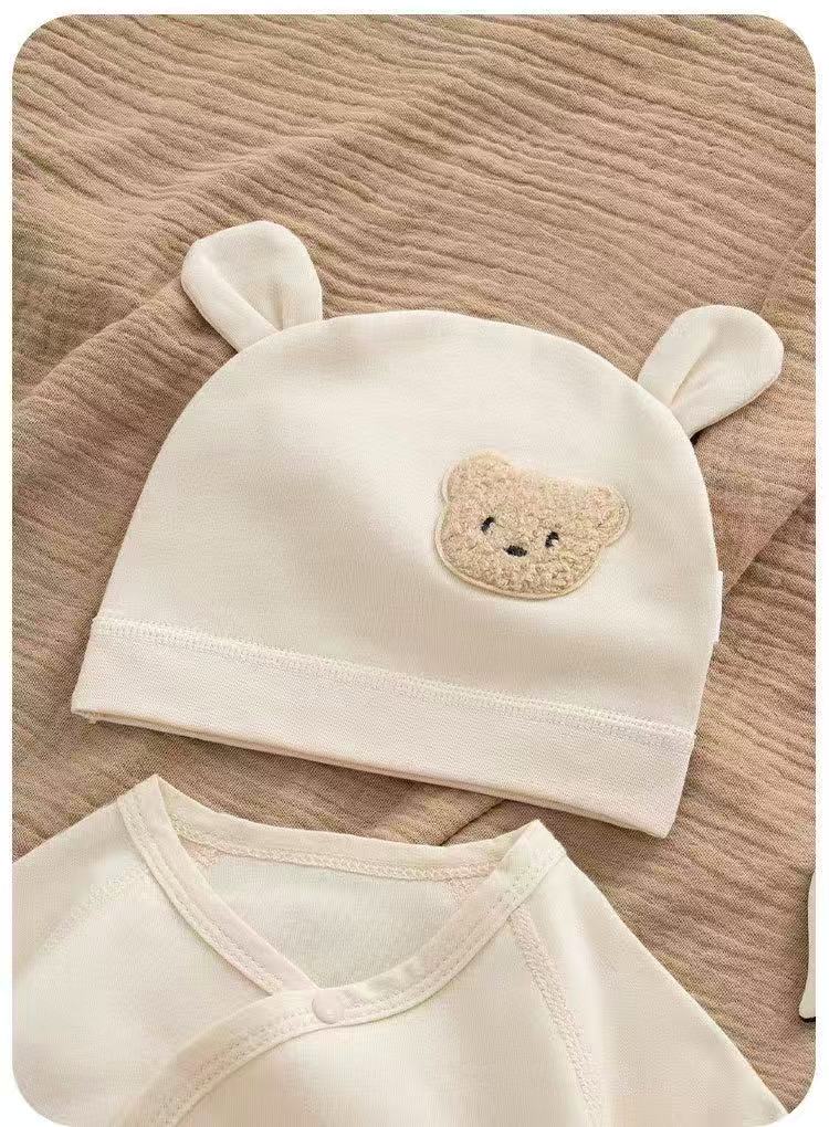 100% Organic Cotton Fuzzy Bear Patch Romper Bear 3Pcs Set