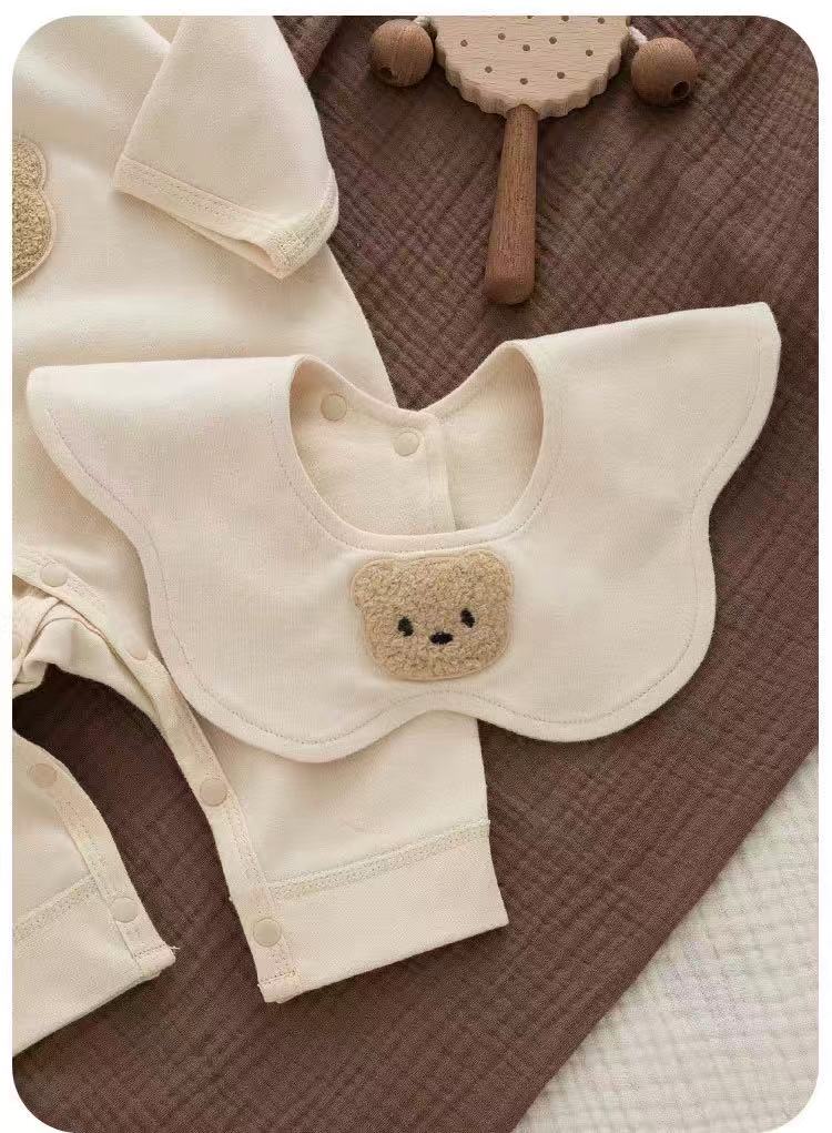 100% Organic Cotton Fuzzy Bear Patch Romper Bear 3Pcs Set