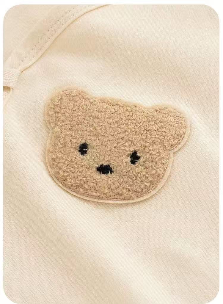 100% Organic Cotton Fuzzy Bear Patch Romper Bear 3Pcs Set