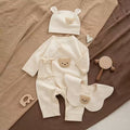 100% Organic Cotton Fuzzy Bear Patch Romper Bear 3Pcs Set