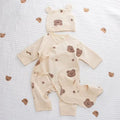 100% Organic Cotton Allover Bear Print Wrap Romper 3Pcs Set