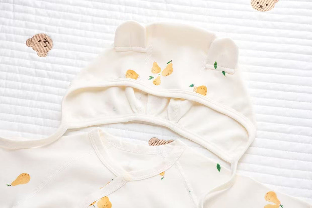 100% Organic Cotton Allover Pear Print Romper 3Pcs Set