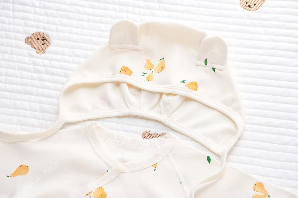 100% Organic Cotton Allover Pear Print Romper 3Pcs Set