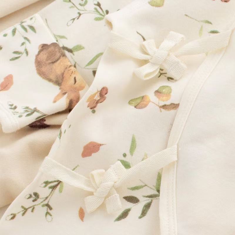 100% Organic Cotton Woodland Bunny Print Romper 3Pcs Set