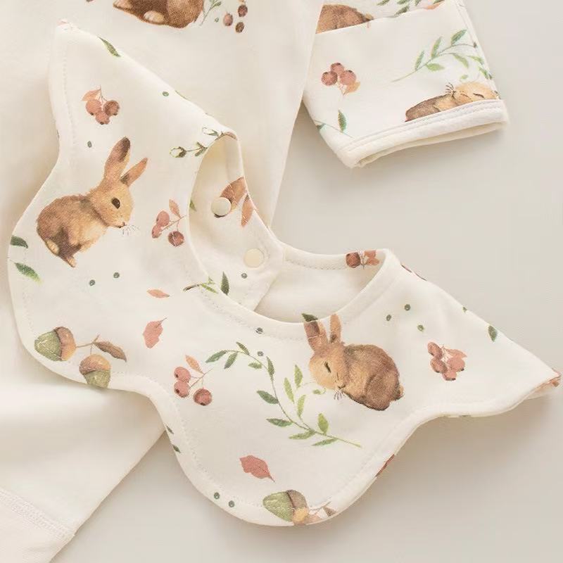 100% Organic Cotton Woodland Bunny Print Romper 3Pcs Set