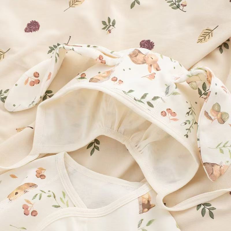 100% Organic Cotton Woodland Bunny Print Romper 3Pcs Set