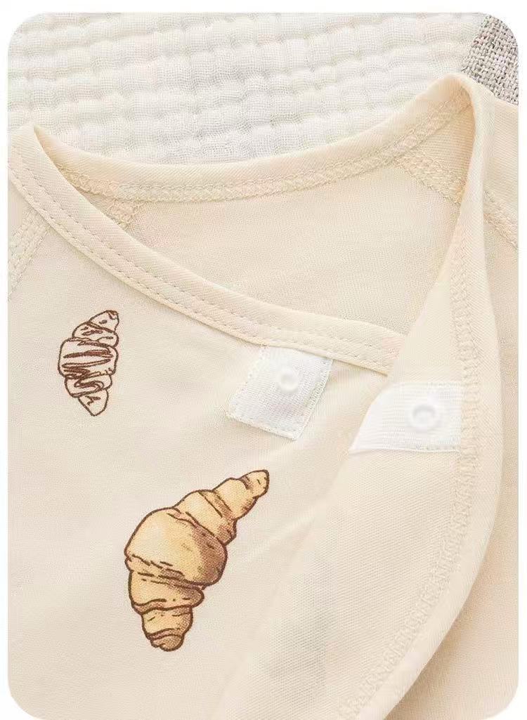 100% Organic Cotton Allover Croissant Print Romper 3Pcs Set