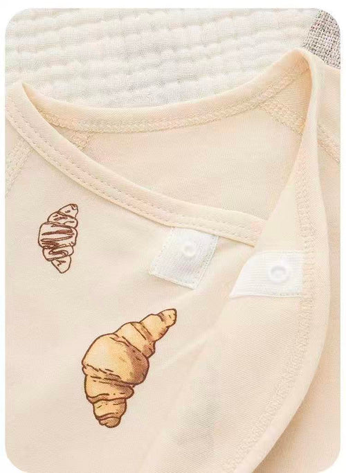 100% Organic Cotton Allover Croissant Print Romper 3Pcs Set