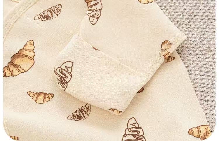 100% Organic Cotton Allover Croissant Print Romper 3Pcs Set