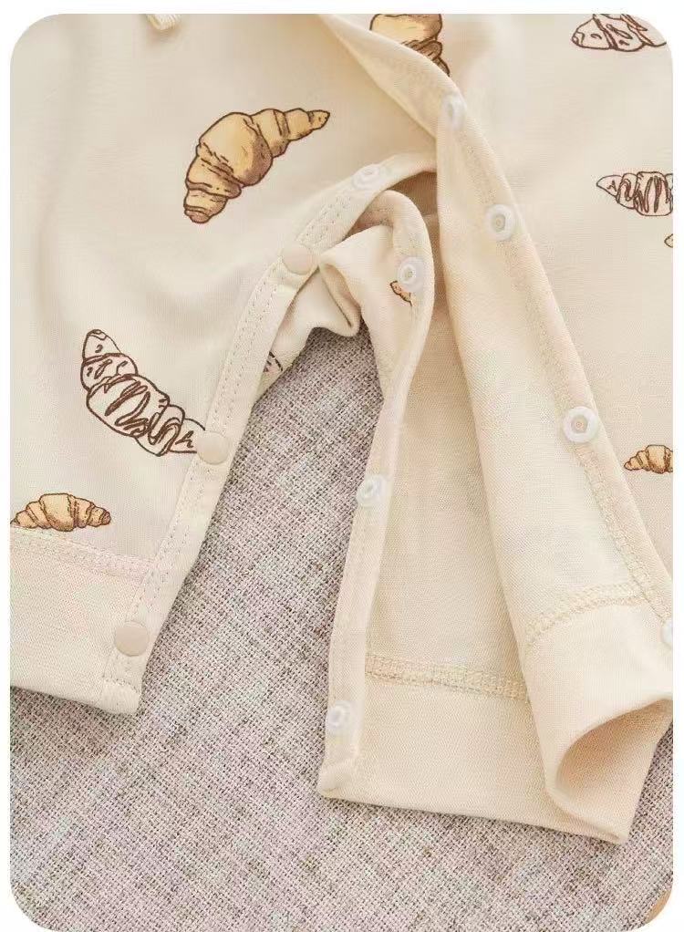 100% Organic Cotton Allover Croissant Print Romper 3Pcs Set
