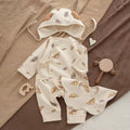 100% Organic Cotton Allover Croissant Print Romper 3Pcs Set
