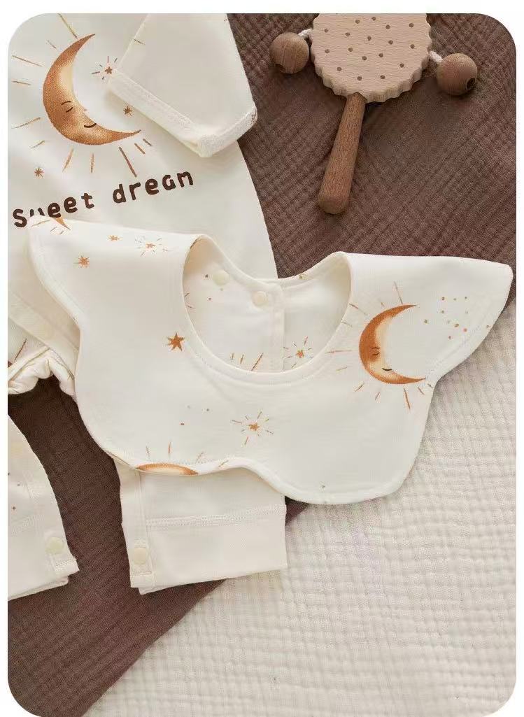 100% Organic Cotton Moon Star Print Romper 3Pcs Set