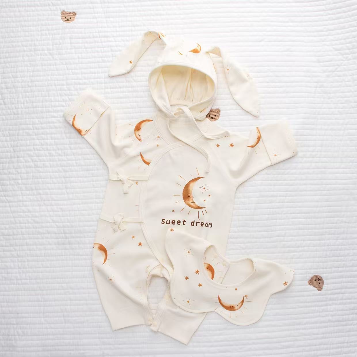 100% Organic Cotton Moon Star Print Romper 3Pcs Set