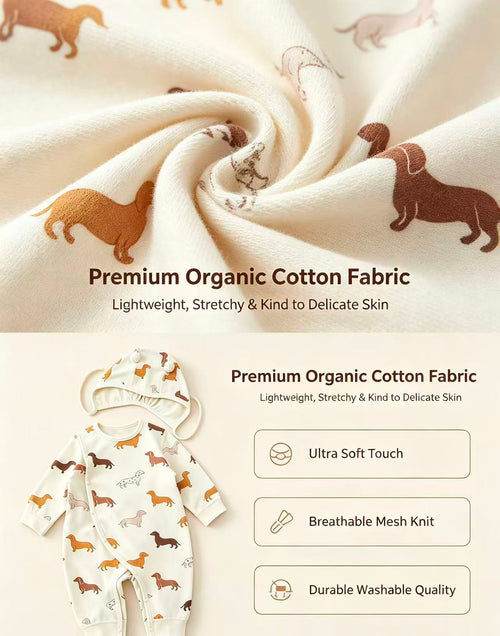 100% Organic Cotton Allover Dachshund Print Romper 2Pcs Set