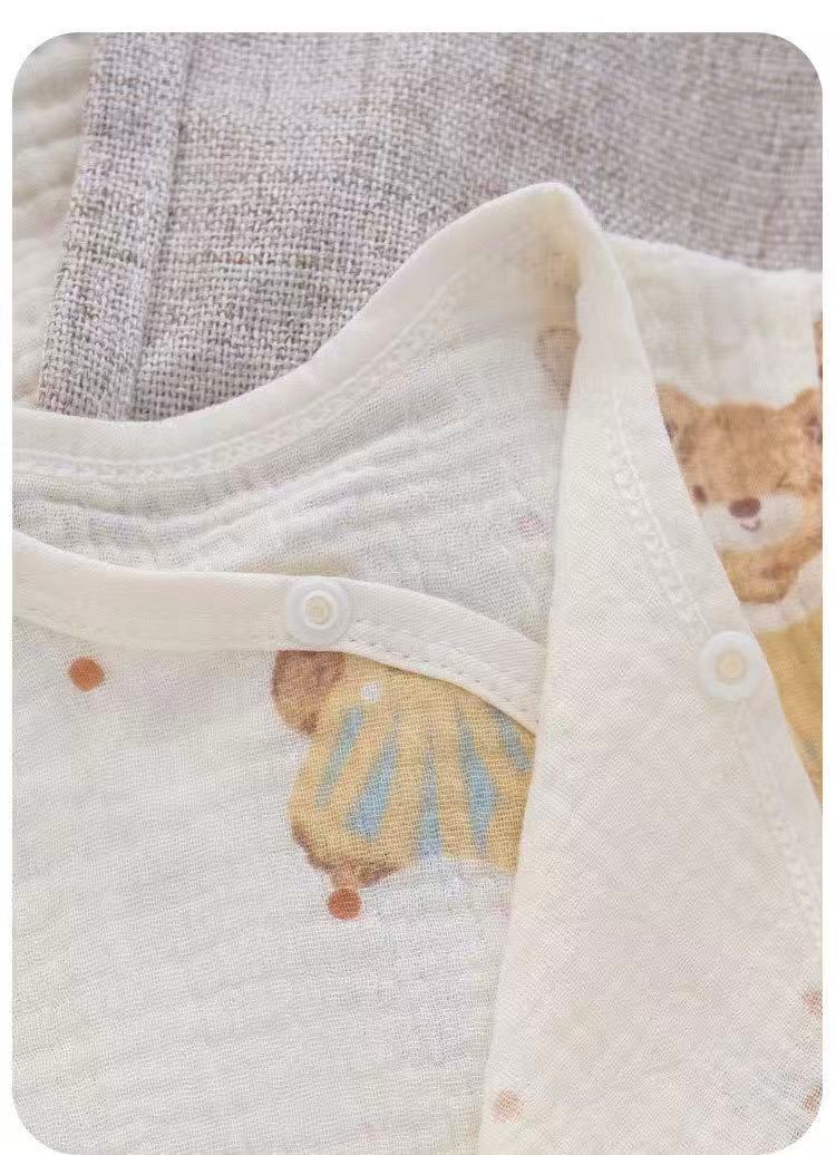 100% Muslin Cotton Cute Bear Print Wrap Onesie 2Pcs Set