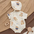 100% Muslin Cotton Cute Bear Print Wrap Onesie 2Pcs Set