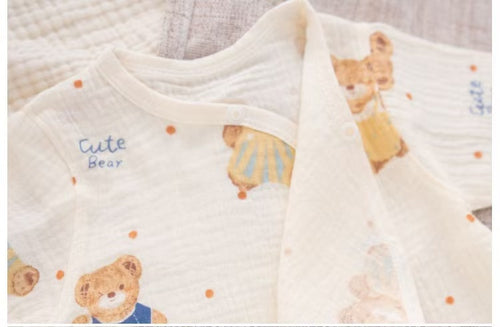 100% Muslin Cotton Cute Bear Print Wrap Onesie 2Pcs Set