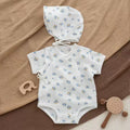 100% Muslin Cotton Tiny Blue Floral Print Wrap Onesie 2Pcs Set