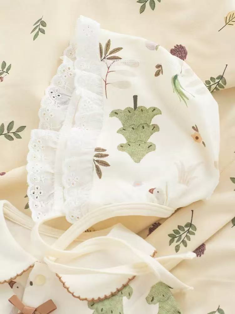 100% Organic Cotton Forest Bunny & Duck Print Baby Romper 2Pcs Set