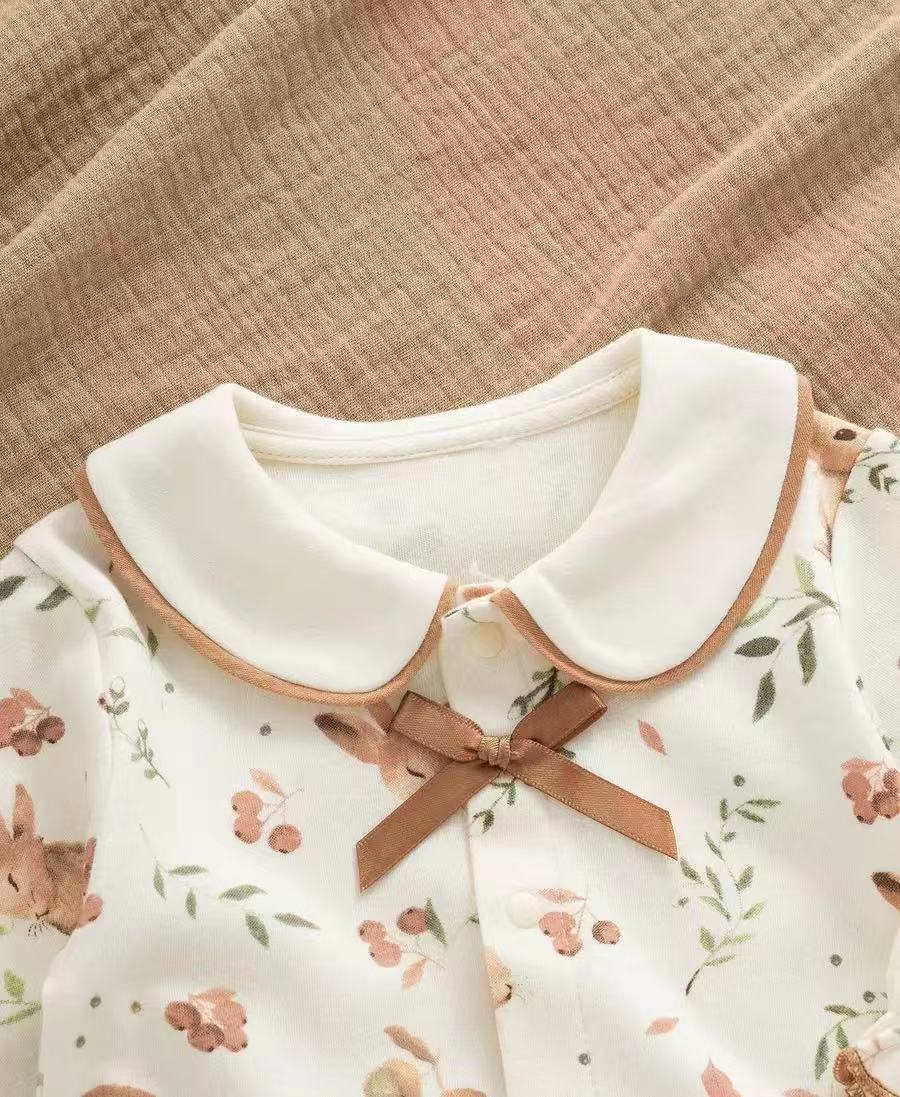 100% Organic Cotton Watercolour Bunny Print Baby Romper 2Pcs Set