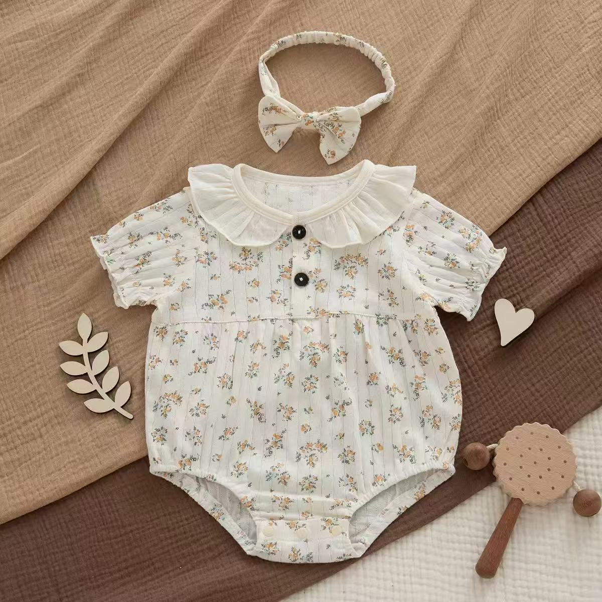 100% Organic Cotton Ruffle Collar Ditsy Floral Baby Onesie 2Pcs Set