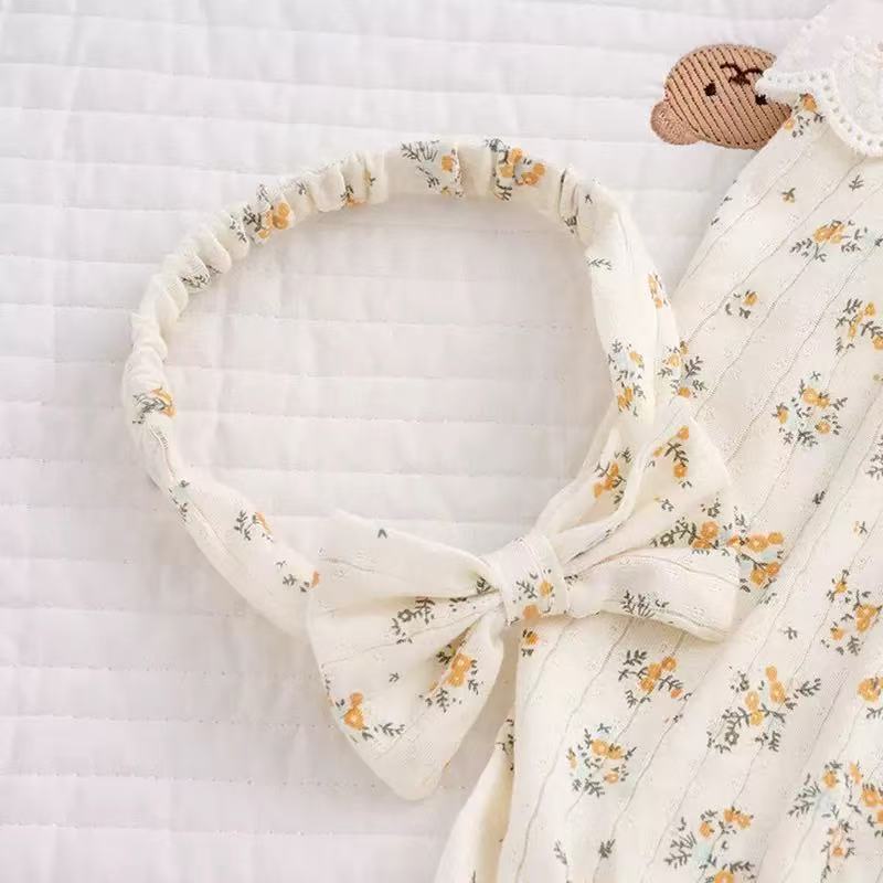 100% Organic Cotton Ruffle Collar Ditsy Floral Baby Onesie 2Pcs Set