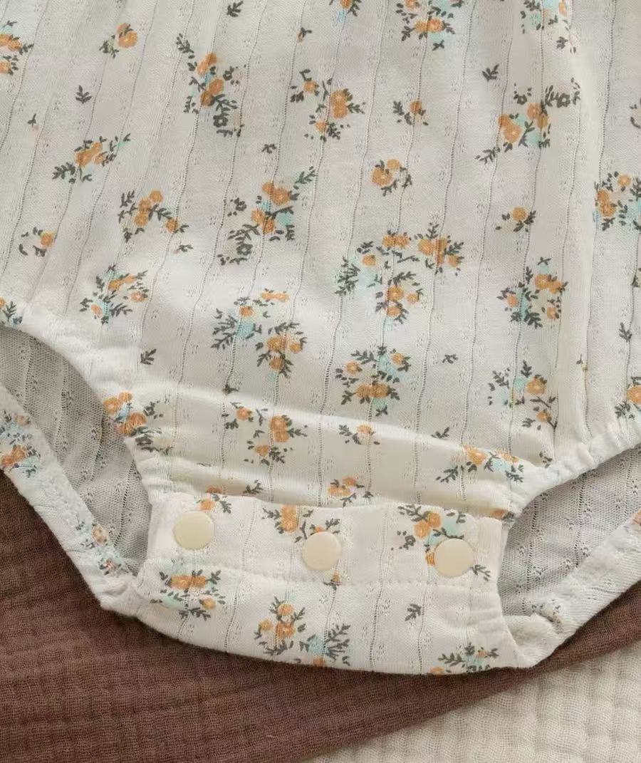 100% Organic Cotton Ruffle Collar Ditsy Floral Baby Onesie 2Pcs Set