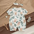 100% Organic Cotton Short Sleeve Bunny Print Baby Romper 2Pcs Set