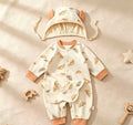 100% Organic Cotton Croissant Print Baby Romper 3Pcs Set