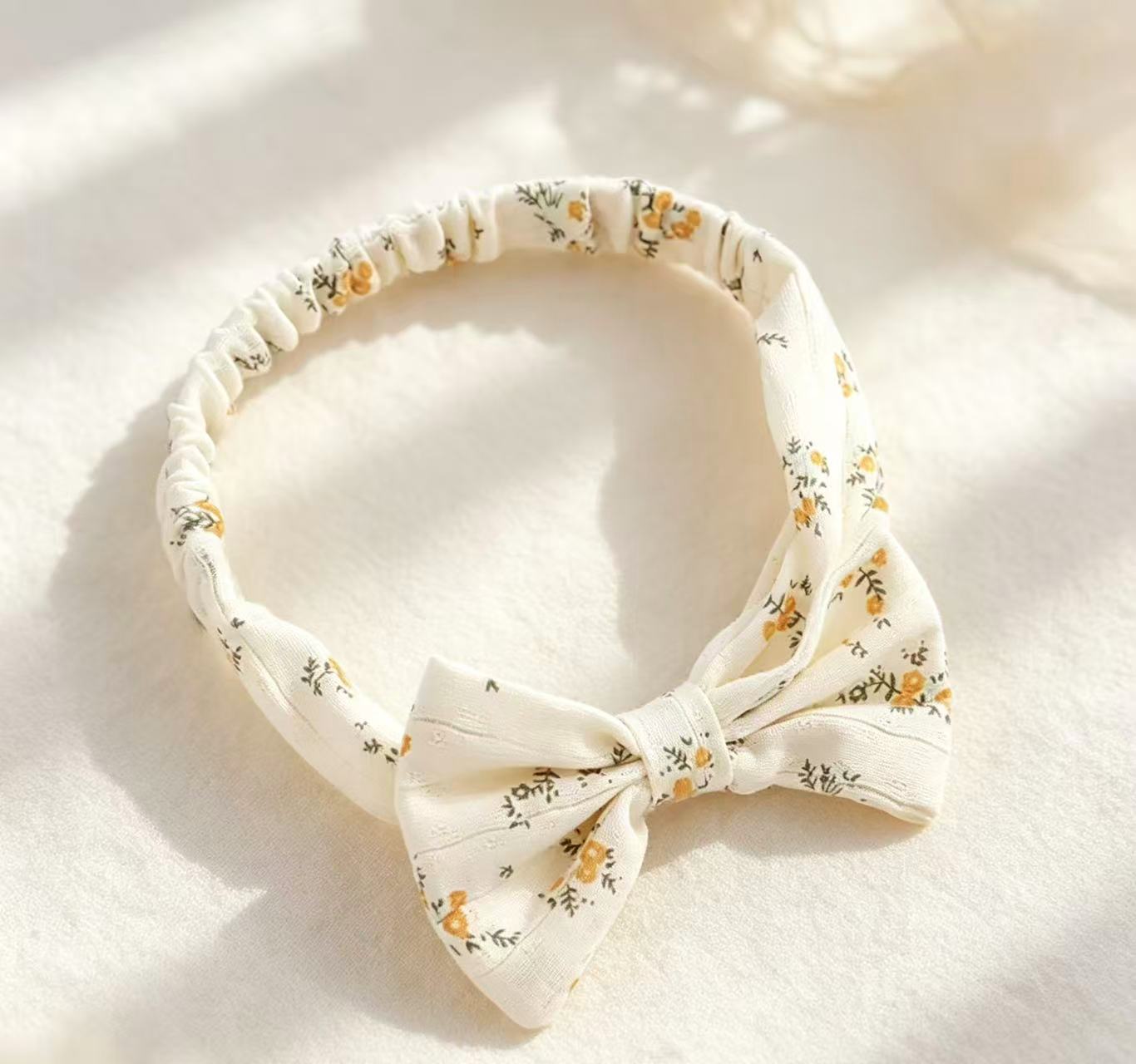 100% Organic Cotton Yellow Floral Bow Baby Headband