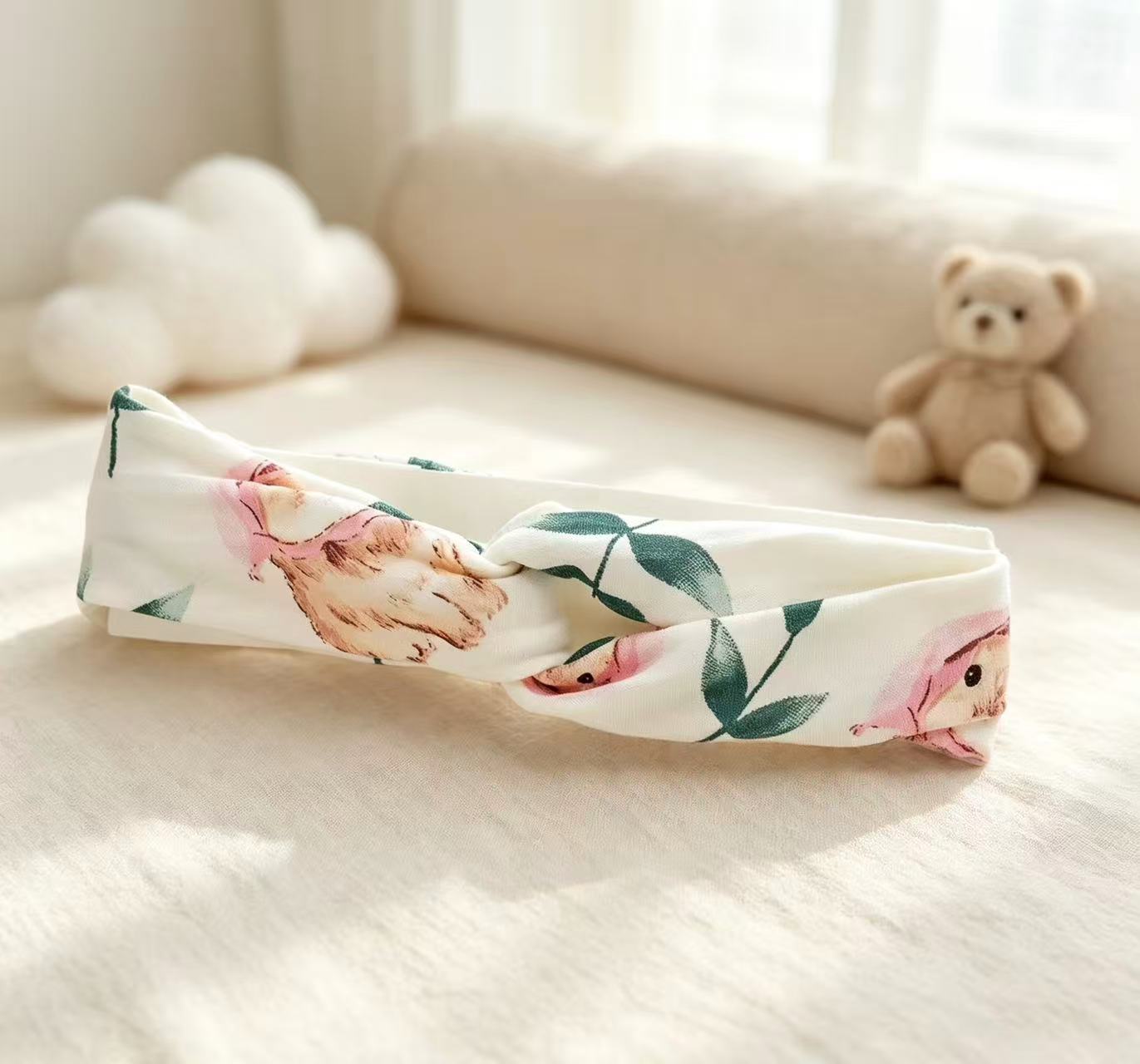 100% Organic Cotton Bunny Print Twist Baby Headband