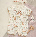 Organic Cotton Bamboo Bunny Print Romper & Bow Headband 2Pcs Set