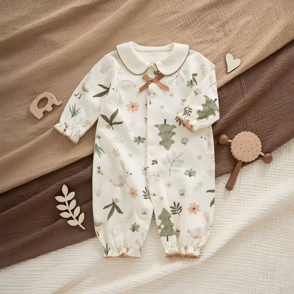 100% Organic Cotton Forest Bunny & Duck Print Baby Romper